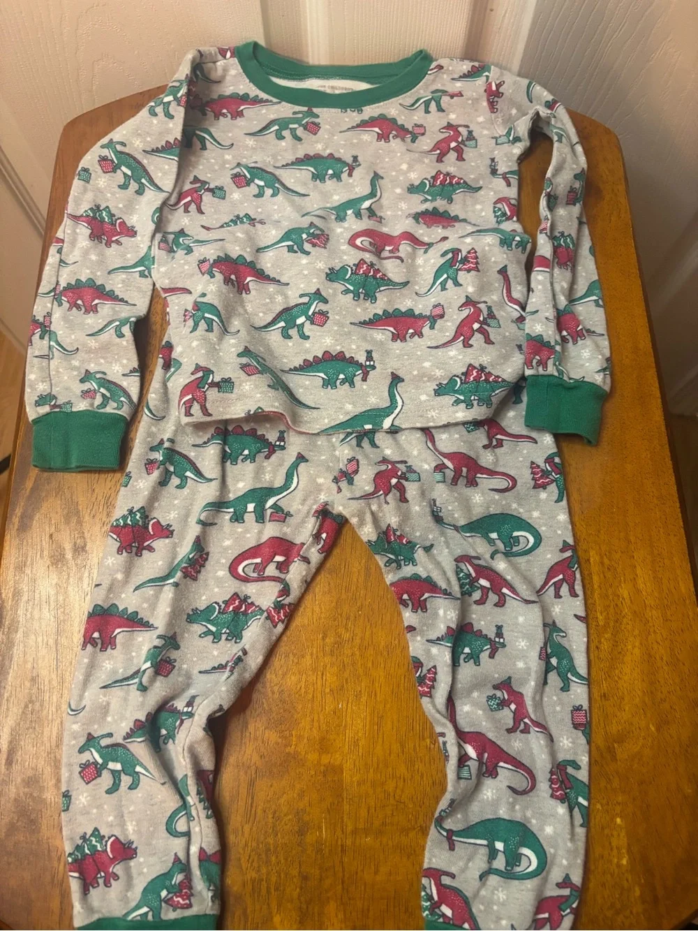 The Children's Place Grey Pajama Set with Green & Red Dinosaur Print